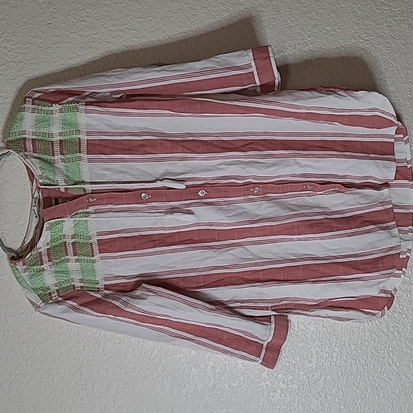 Woolrich Tops - 𝅺WOOLRICH Dark Pink White Striped Green Embroidered Top  organic cotton Medium